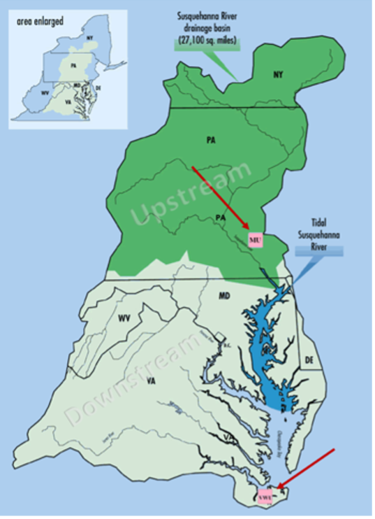 Map showing the locations of Millersville University and Virginia Wesleyan University.